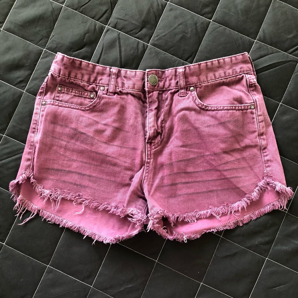 Free People Distressed Burgundy Jean Shorts